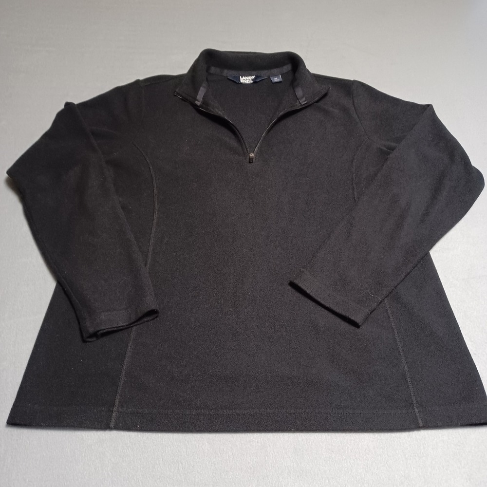 Lands End Men Black Fleece Quarter Zip Pullover Mock Neck Sweater M 10-12 532506